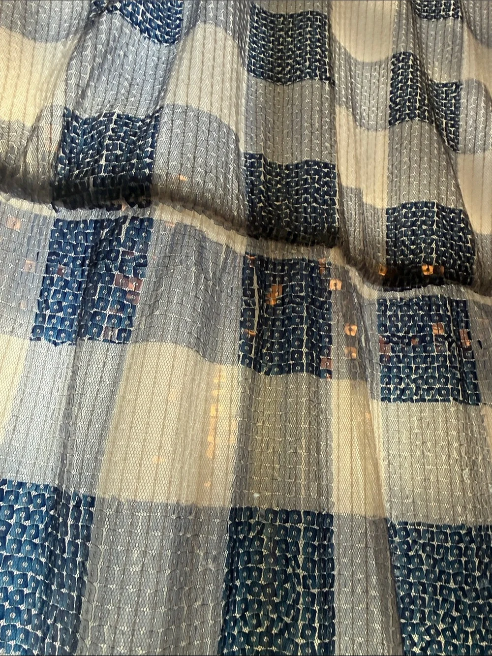 J.Crew Blue and White Check Sequin Midi Dress
